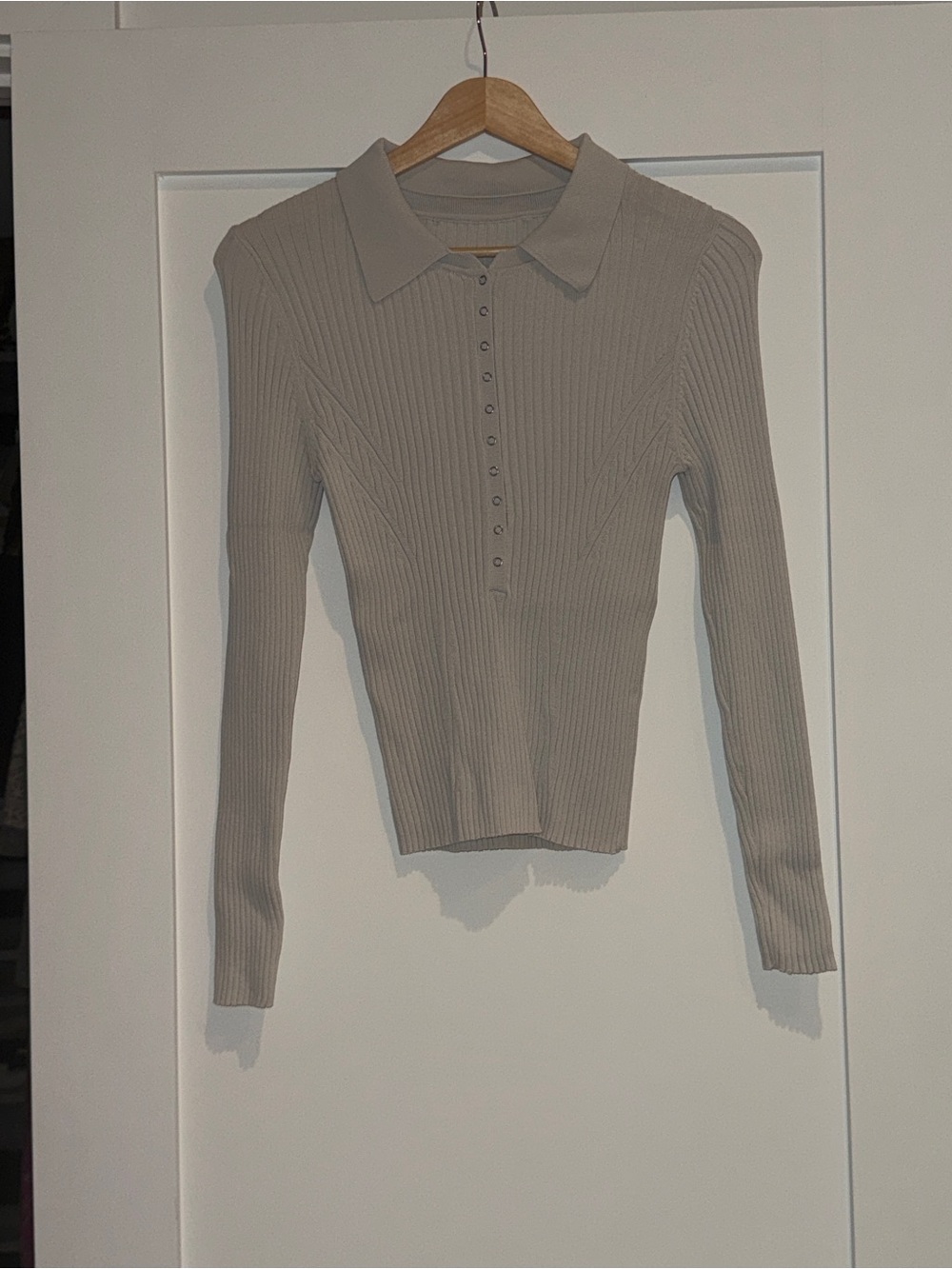 Zara Ribbed V‑Neck Polo Sweater - Light Grey Blue / Size Small